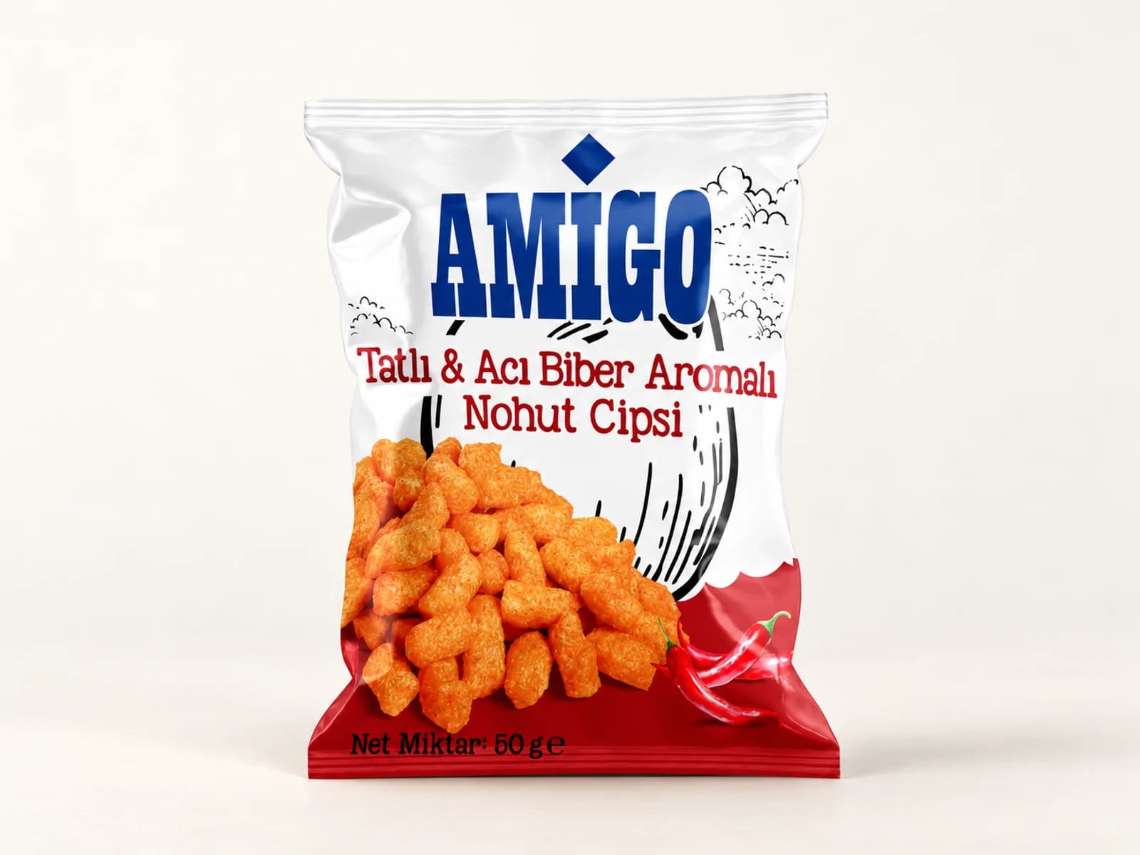 Amigo Kichererbsenchips mit süß-scharfem Paprikageschmack – 50 g